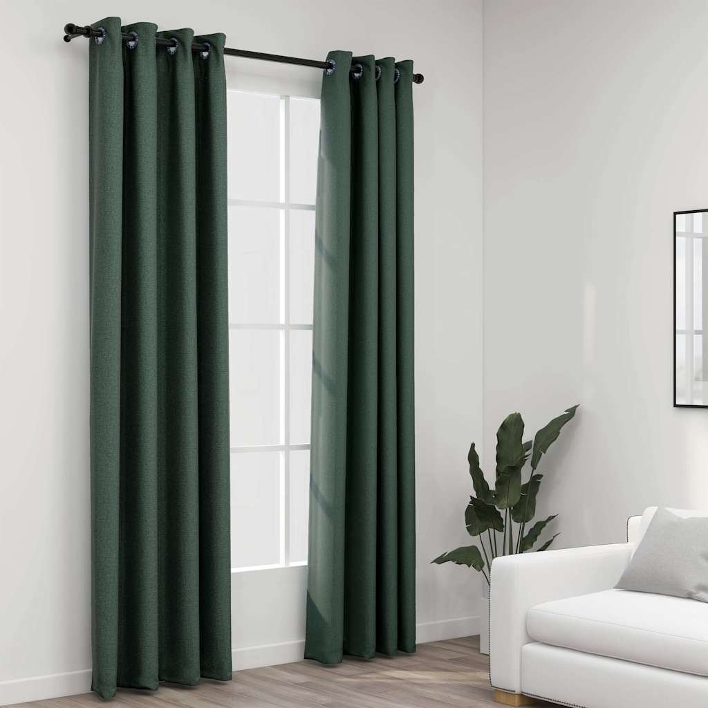 Linase välimusega pimendavad kardinad 2 tk roheline 140x245 cm