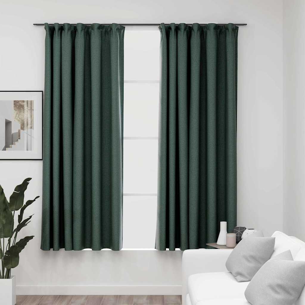 Pimendavad kardinad konksudega, 2 tk roheline 140 x 175 cm