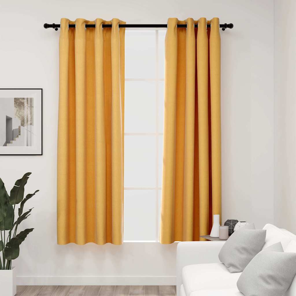 Linase välimusega pimendavad kardinad 2 tk kollane 140 x 175 cm
