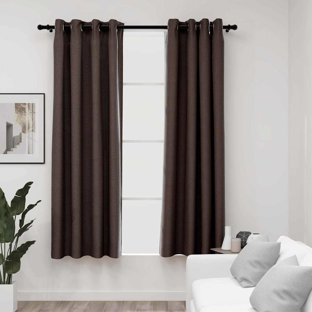 Linase välimusega pimendavad kardinad 2 tk pruunikas 140x175 cm