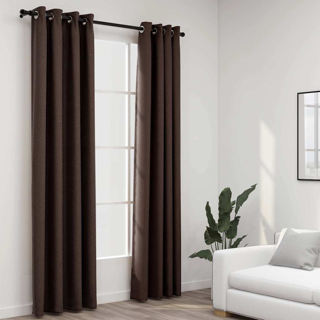 Linase välimusega pimendavad kardinad 2 tk pruunikas 140x245 cm