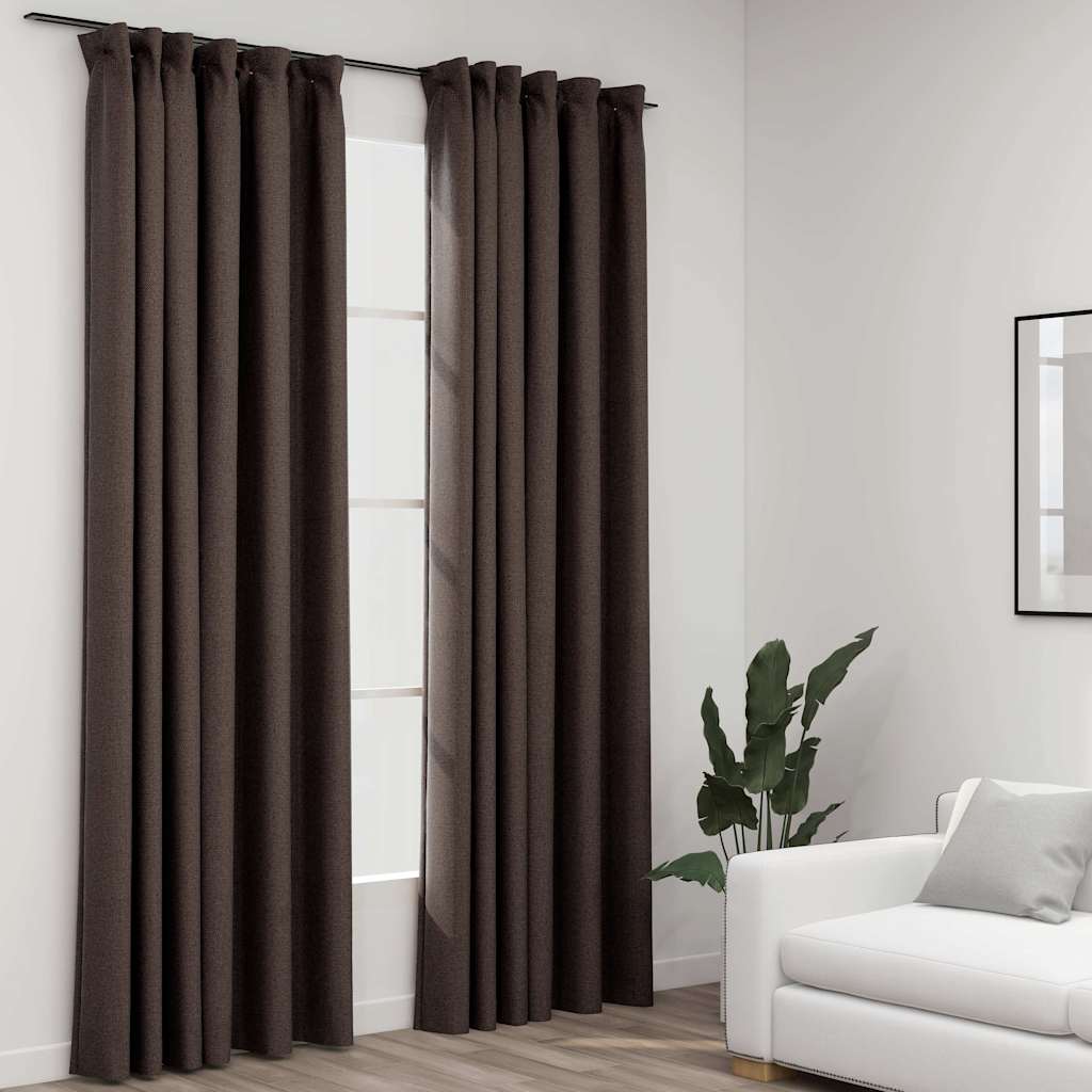 Pimendavad kardinad konksudega, 2 tk pruunikashall 140 x 245 cm
