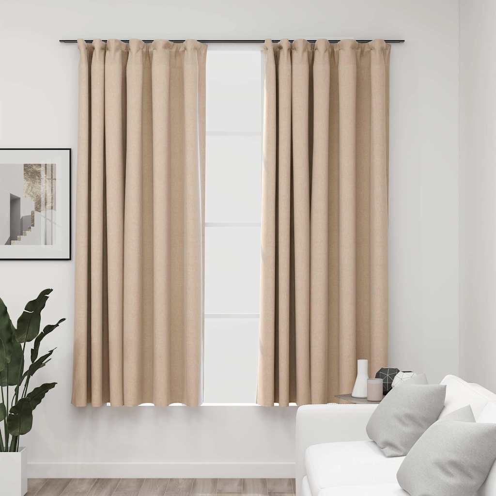Pimendavad kardinad konksudega, 2 tk beež 140 x 175 cm