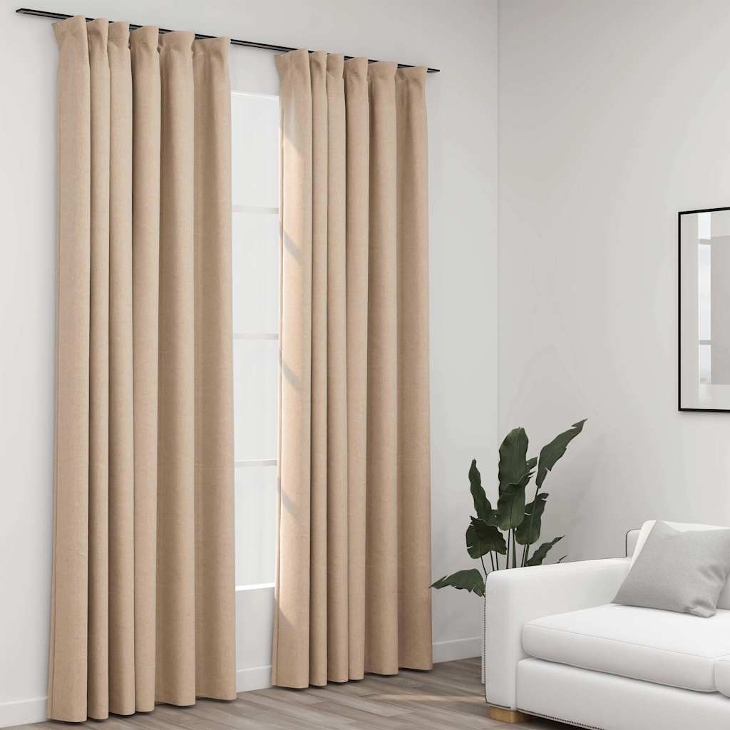 Pimendavad kardinad konksudega, 2 tk beež 140 x 245 cm