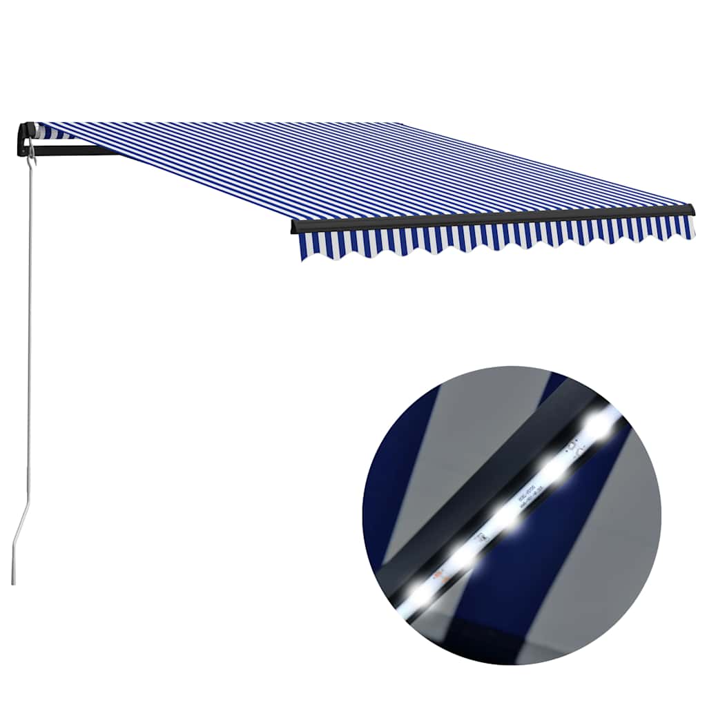 Käsitsi sissetõmmatav varikatus, LED, 300x250, sinine ja valge