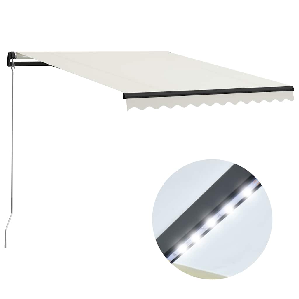 Käsitsi sissetõmmatav varikatus LEDiga 300 x 250 cm kreemjas