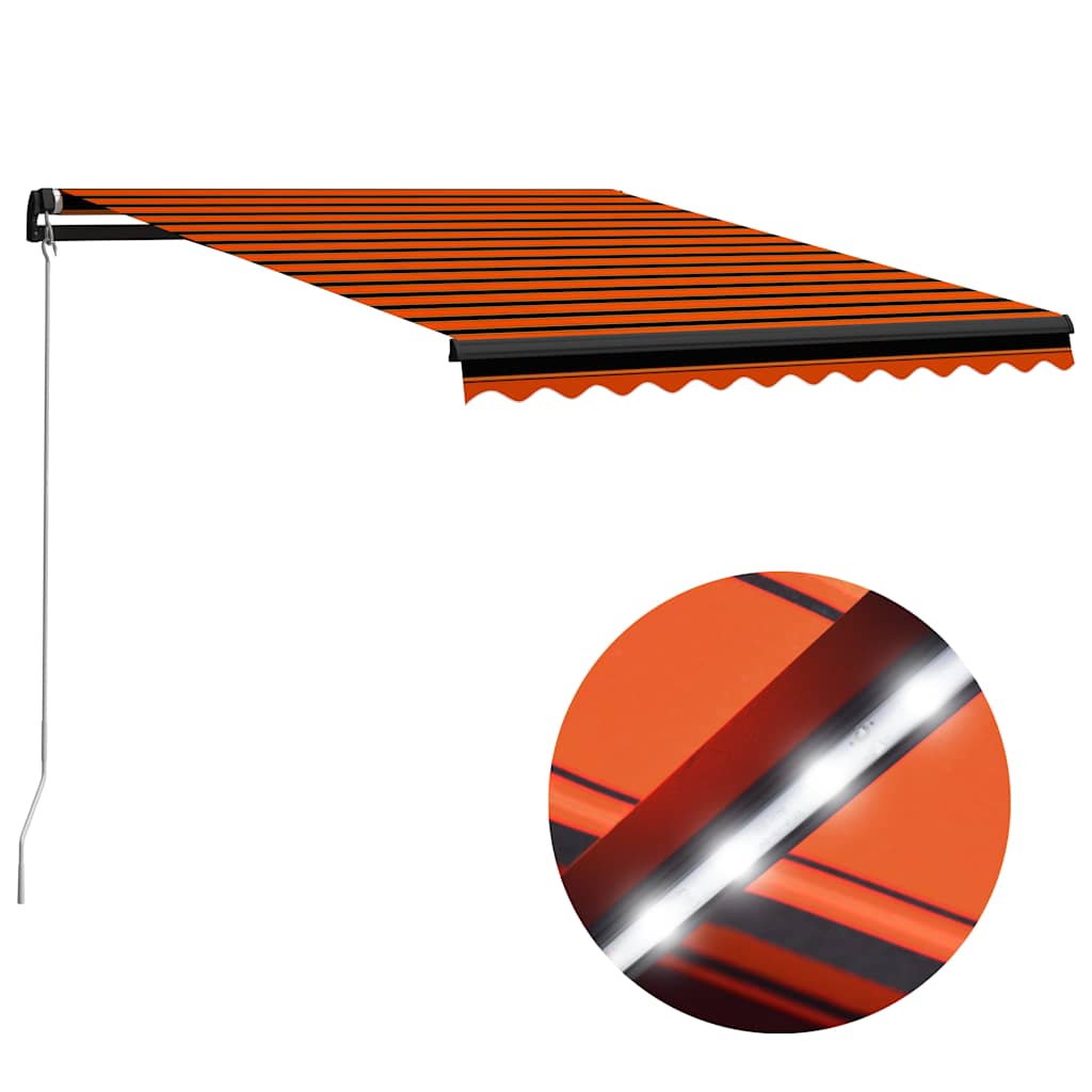 Käsitsi sissetõmmatav varikatus, LED 350x250 cm, oranž ja pruun