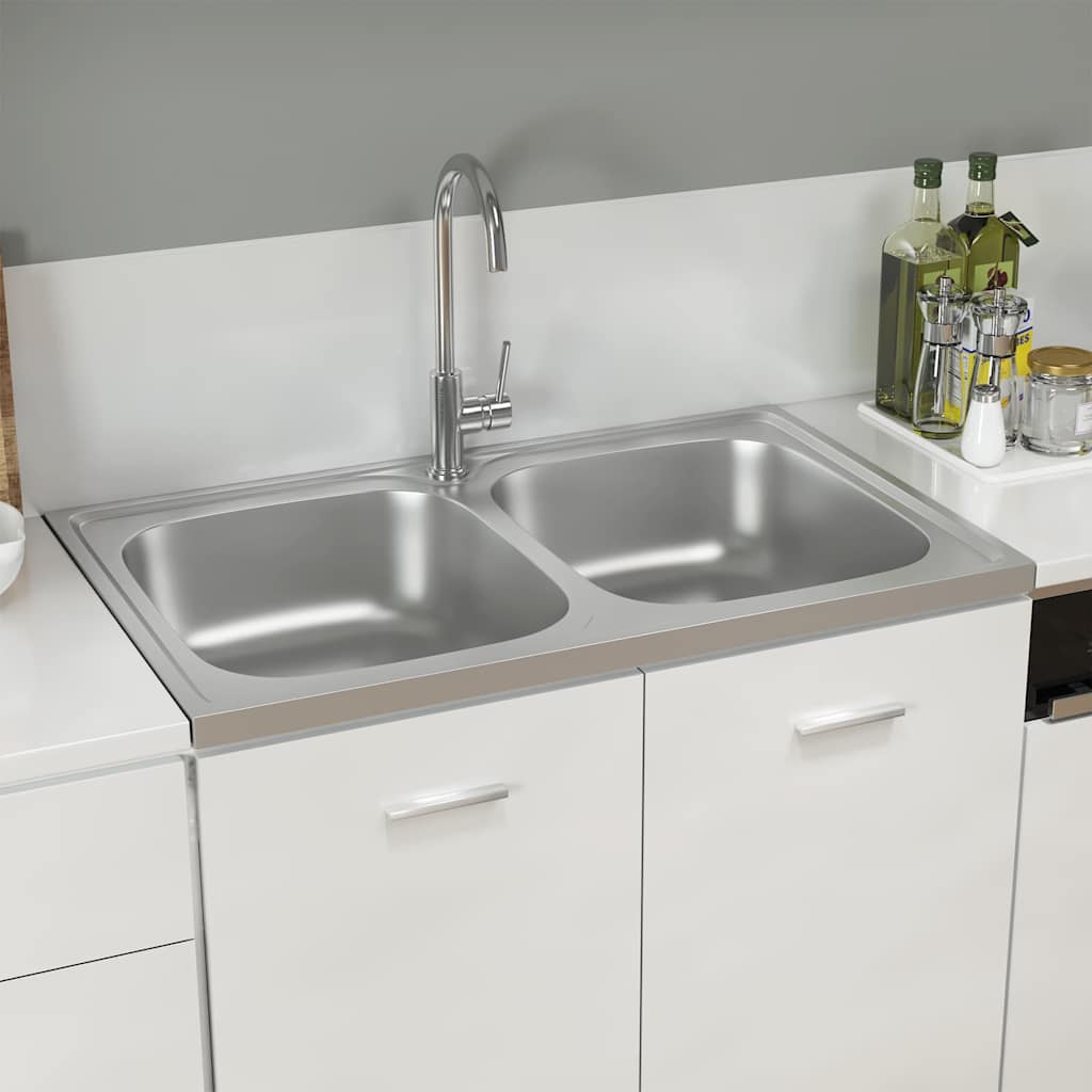 Valamu kahe kraanikausiga, hõbe 800x500x155 mm roostevaba teras