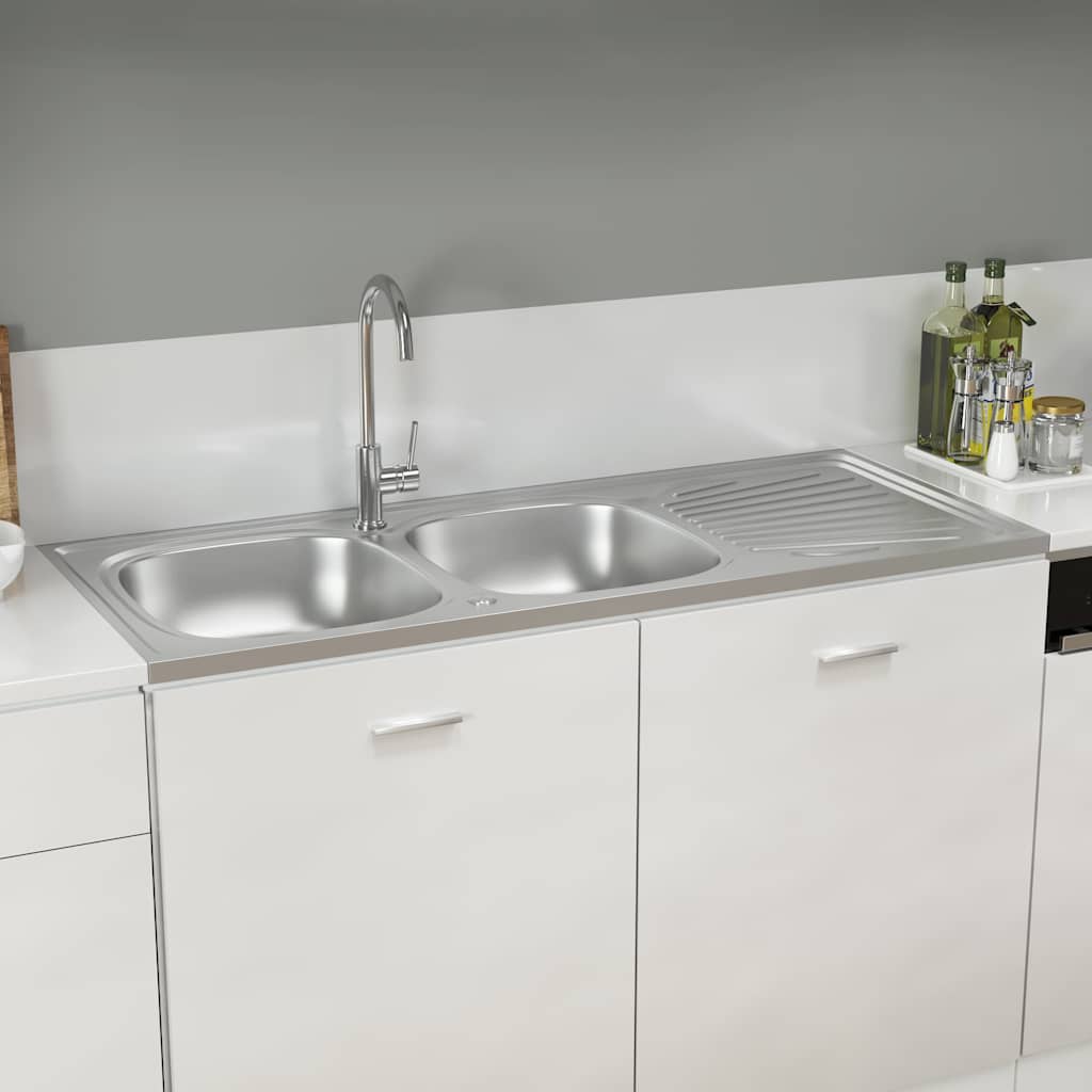 Valamu kahe kraanikausiga hõbe 1200x500x155 mm roostevaba teras