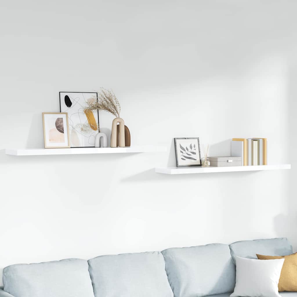 Seinariiulid, 2 tk, kõrgläikega valge, 120x23,5x3,8 cm MDF