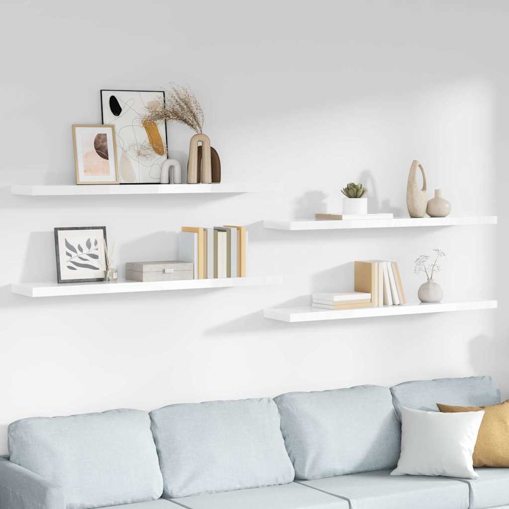Seinariiulid, 4 tk, kõrgläikega valge, 120x23,5x3,8 cm MDF