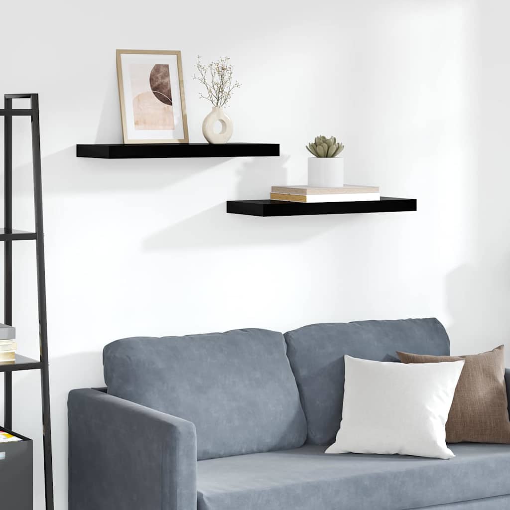 Seinariiulid, 2 tk, kõrgläikega must, 60 x 23,5 x 3,8 cm MDF