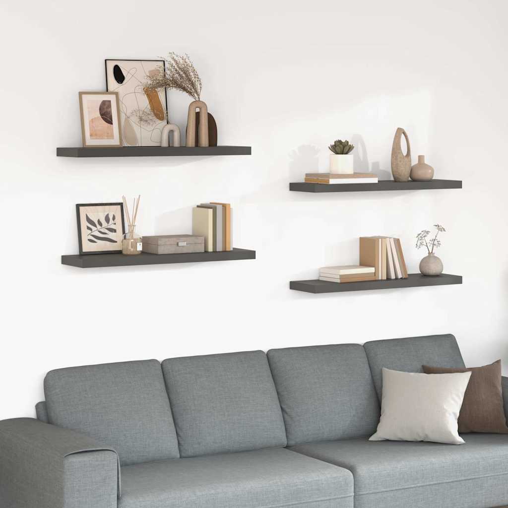 Seinariiulid, 4 tk, kõrgläikega, hall, 90 x 23,5 x 3,8 cm MDF