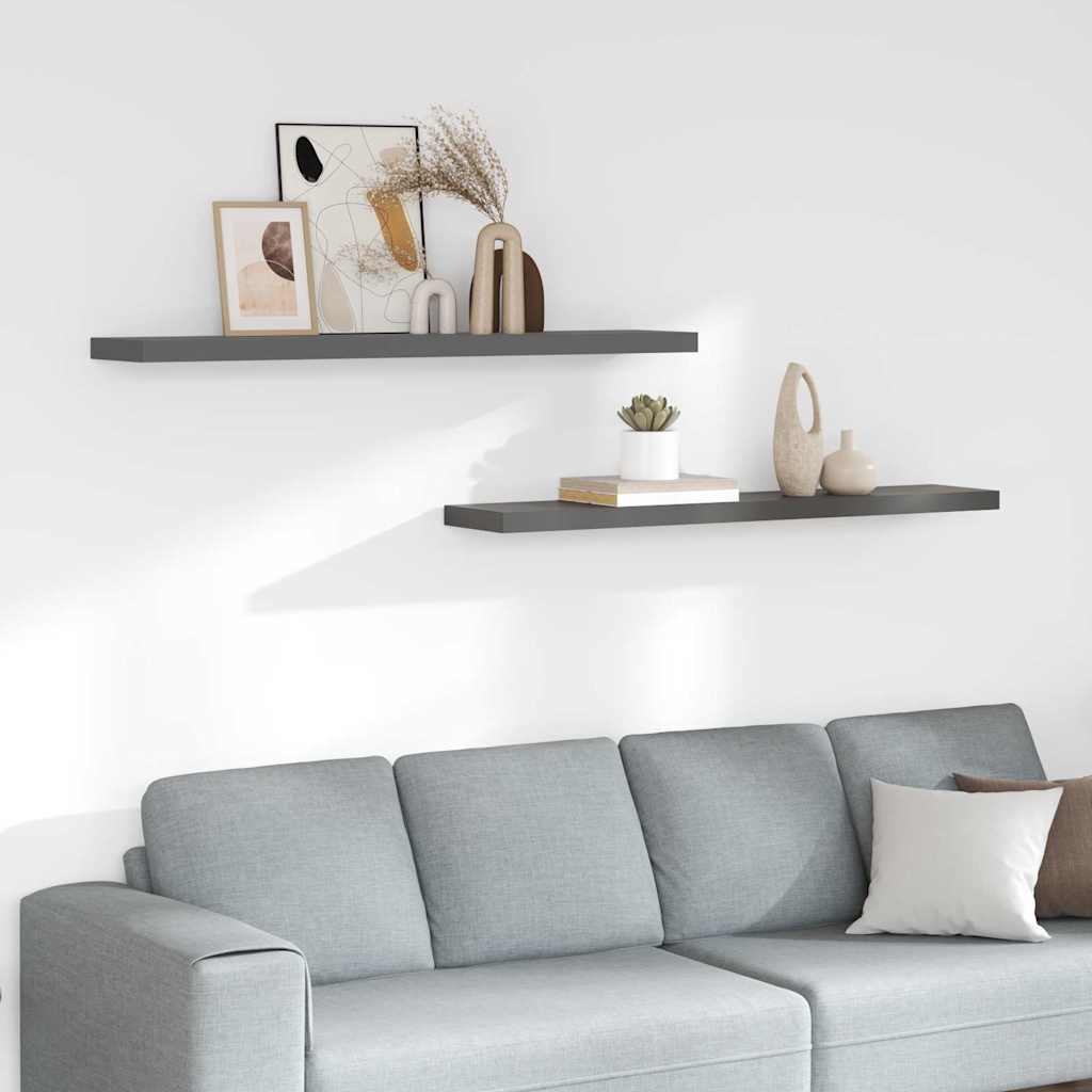 Seinariiulid, 2 tk, kõrgläikega, hall, 120x23,5x3,8 cm MDF