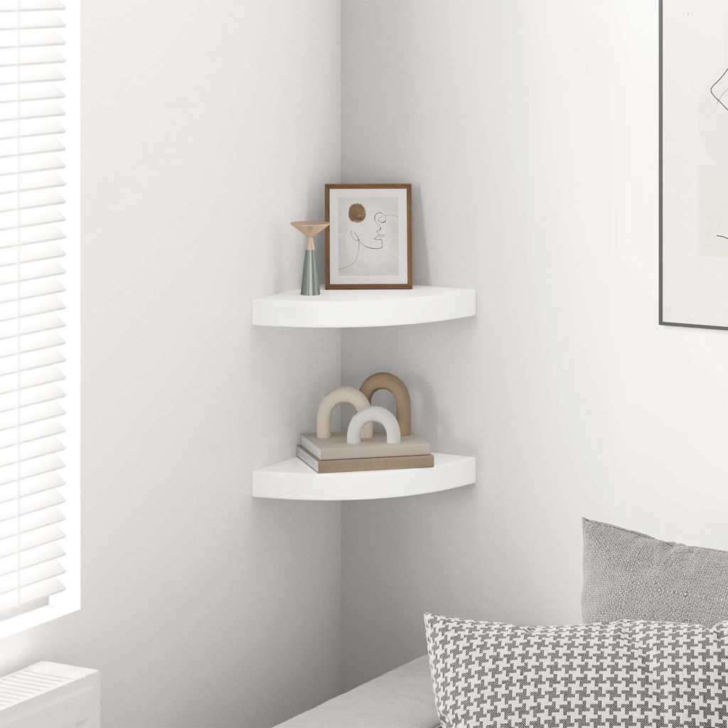 Ujuvad nurgariiulid 2 tk, kõrgläikega valge, 25 x 25 x 3,8 cm, MDF