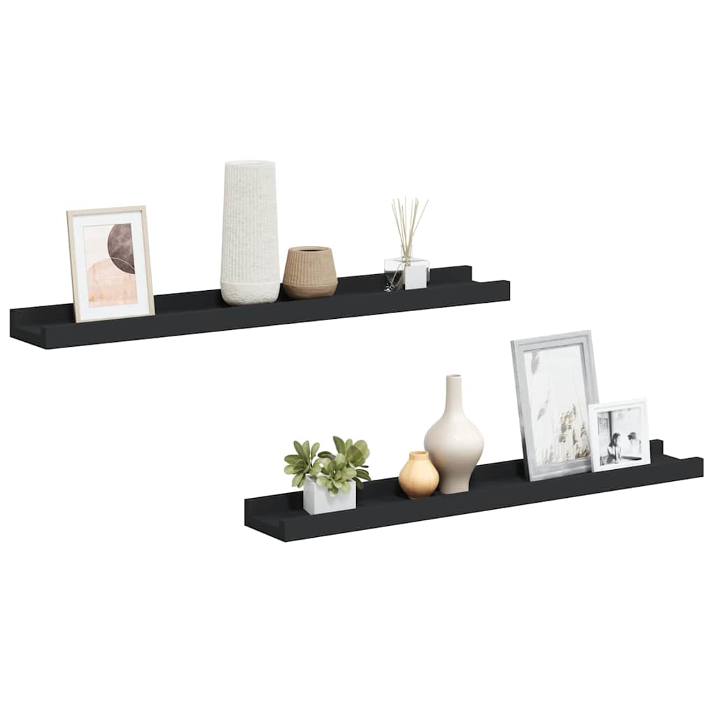 Pildiraami seinariiulid 2 tk, must, 60 x 9 x 3 cm MDF