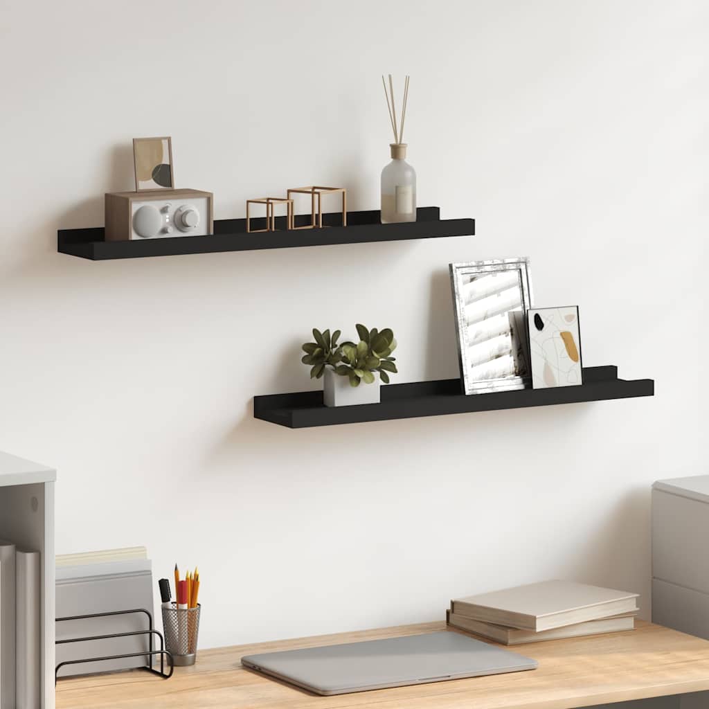 Pildiraami seinariiulid 2 tk, must, 60 x 9 x 3 cm MDF