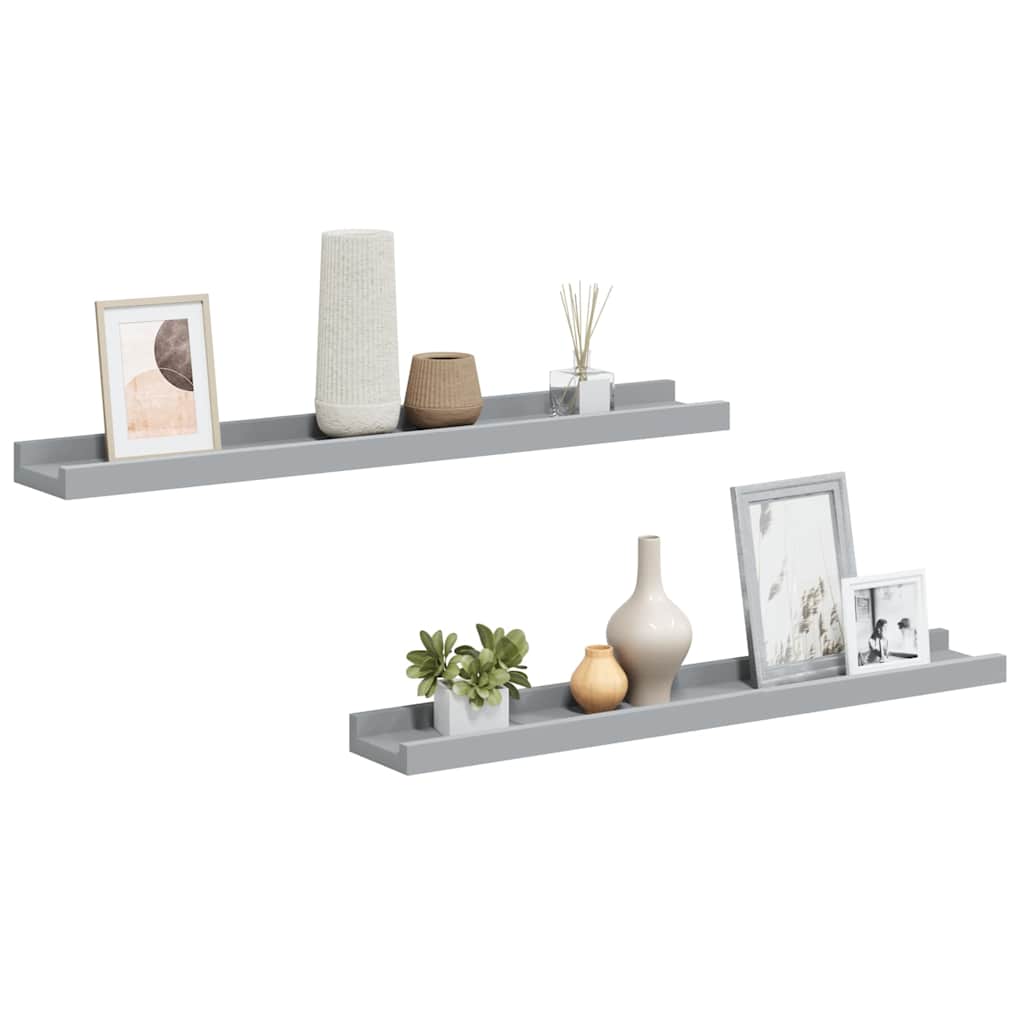 Pildiraami seinariiulid 2 tk, hall, 60 x 9 x 3 cm MDF