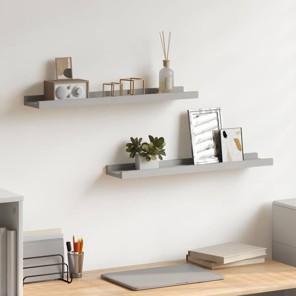 Pildiraami seinariiulid 2 tk, hall, 60 x 9 x 3 cm MDF