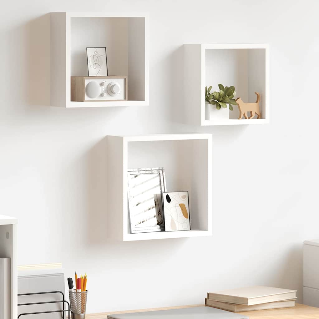 Kuubikukujulised riiulid, 3 tk, valge, MDF