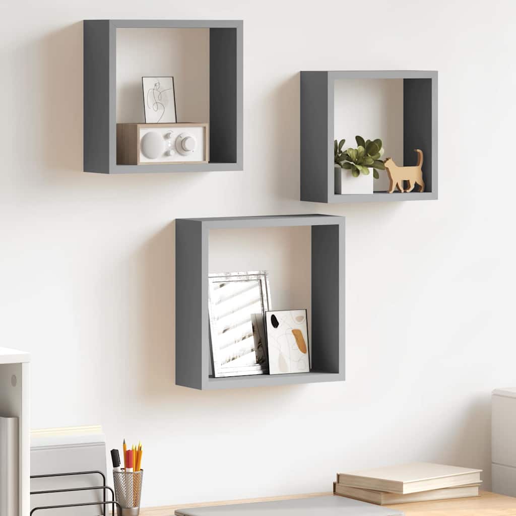 Kuubikukujulised riiulid, 3 tk, hall, MDF