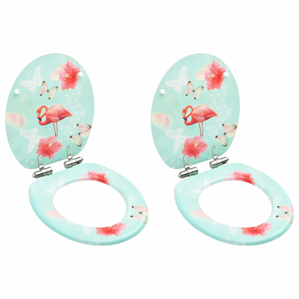 WC prill-lauad pehmelt sulguva kaanega 2 tk, MDF, flamingod