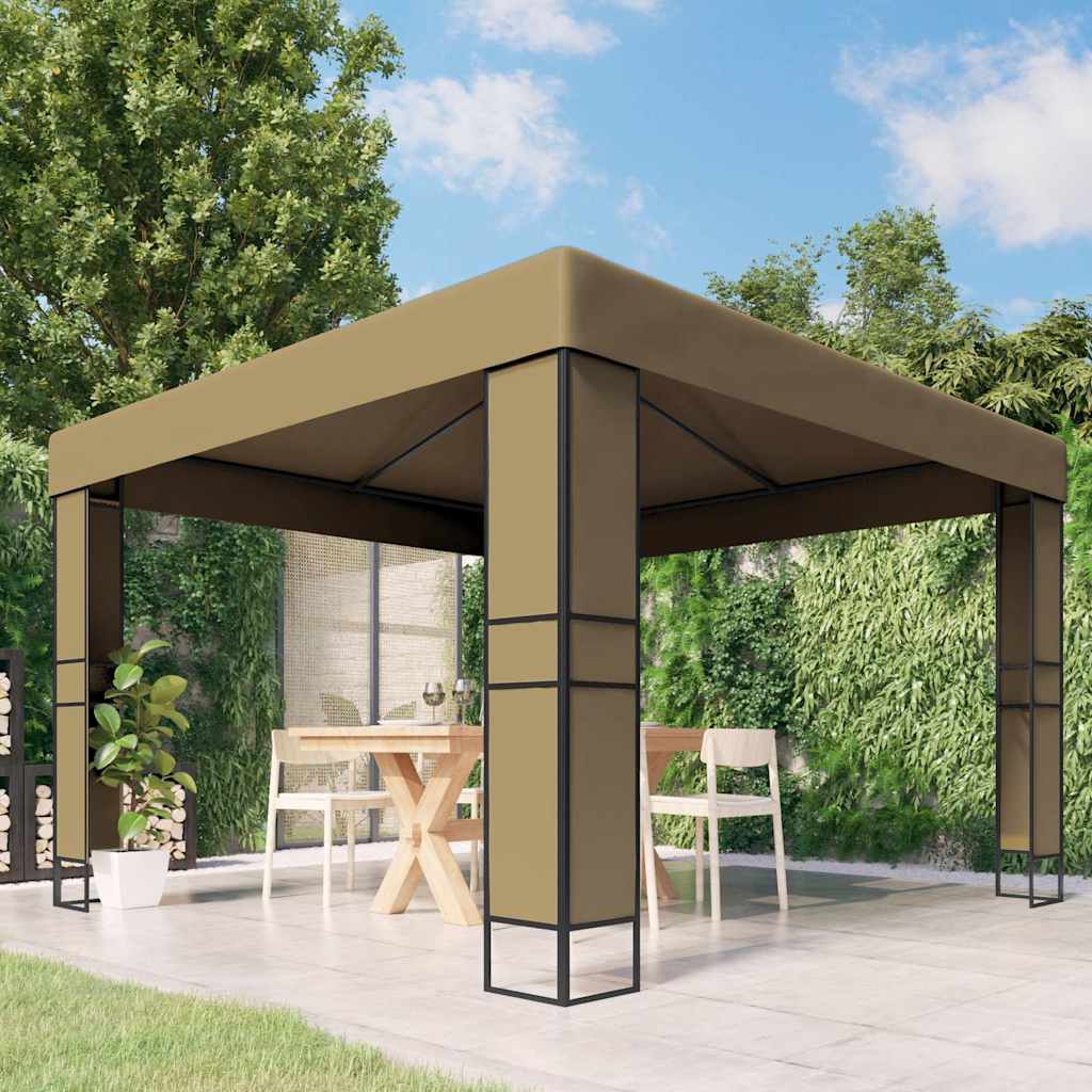 Varjualune, topeltkatusega, 3x3x2,7 m, pruunikashall, 180 g/m²