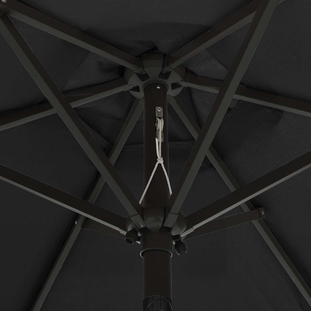Aia päikesevari LED-tuledega, must, 200 x 211 cm, alumiinium