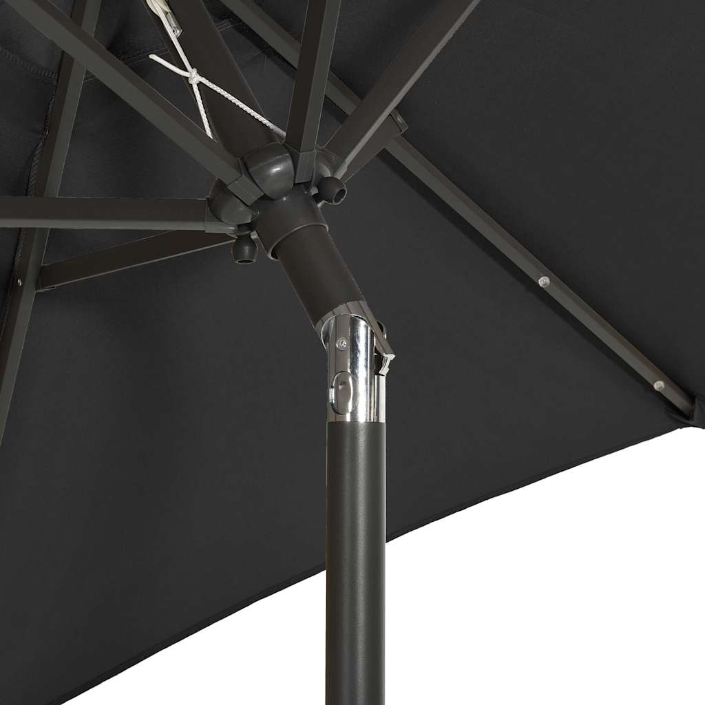 Aia päikesevari LED-tuledega, must, 200 x 211 cm, alumiinium