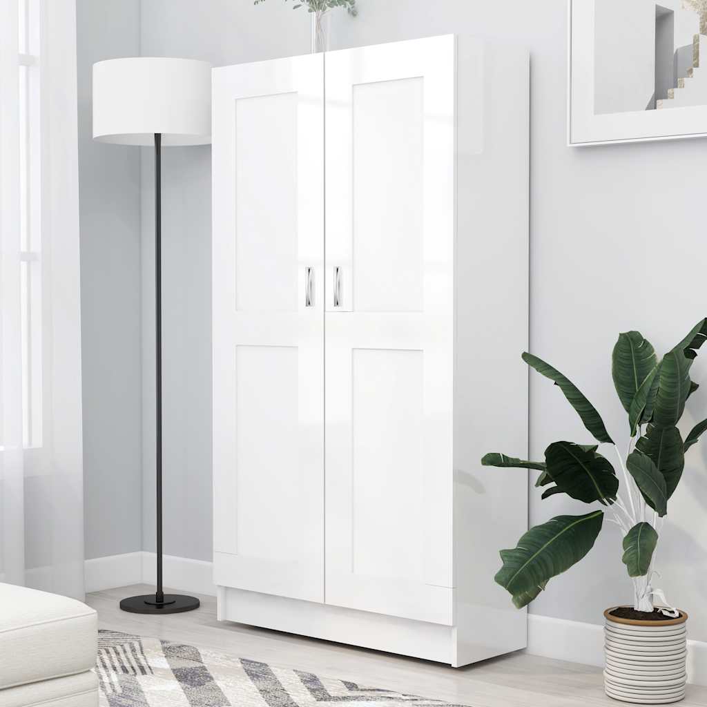 Raamaturiiul kõrgläikega valge 82,5x30,5x150 cm tehispuit