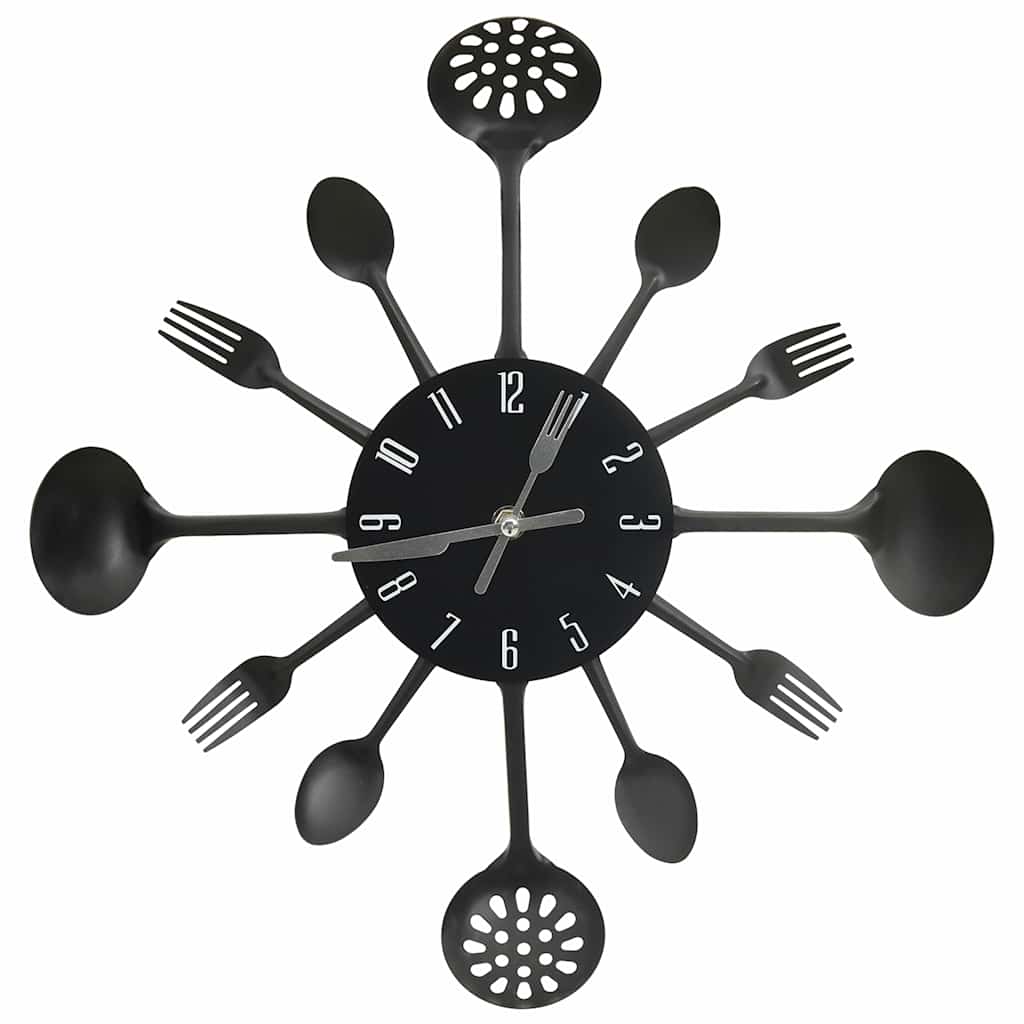 Lusika ja kahvli disainiga seinakell, must, 40 cm