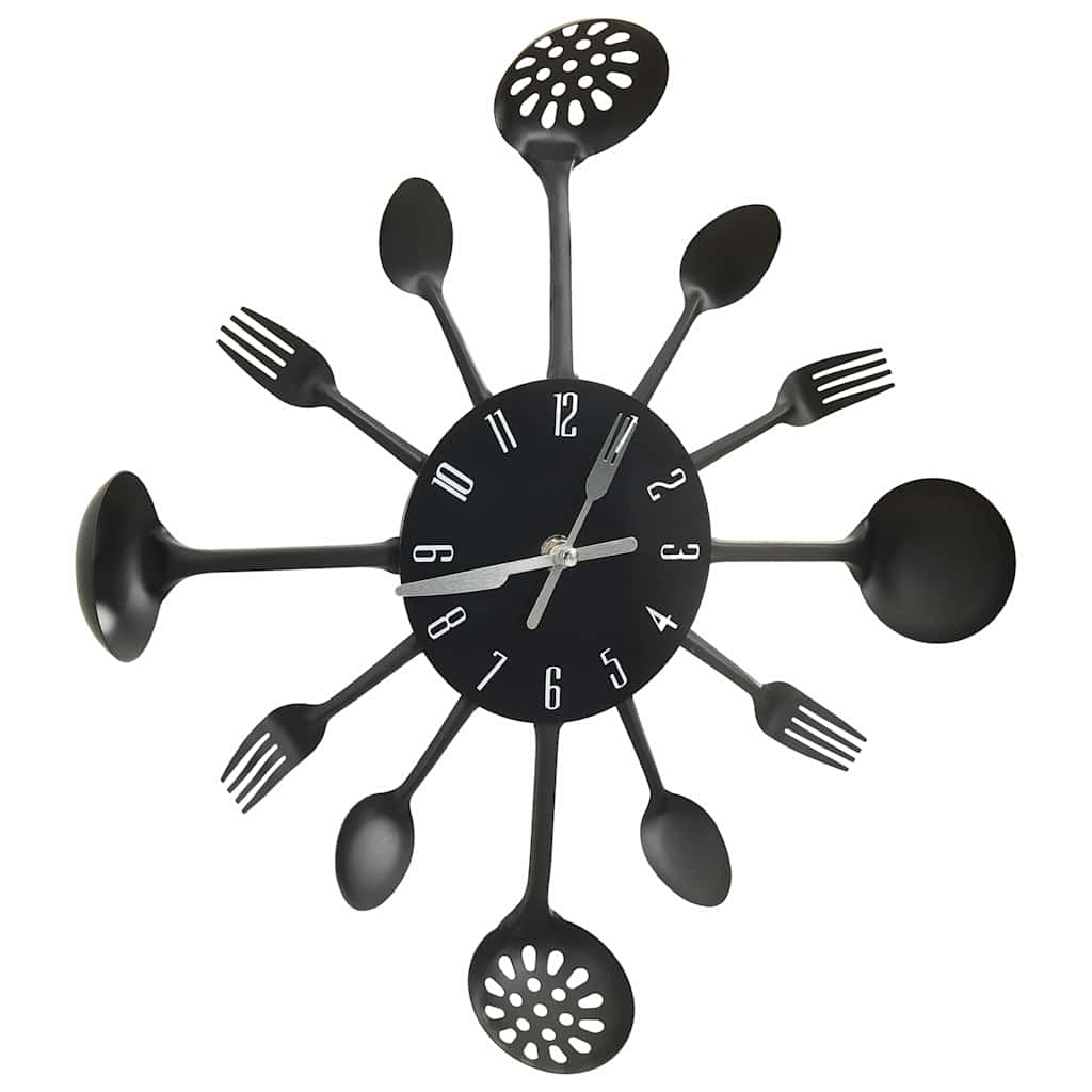 Lusika ja kahvli disainiga seinakell, must, 40 cm
