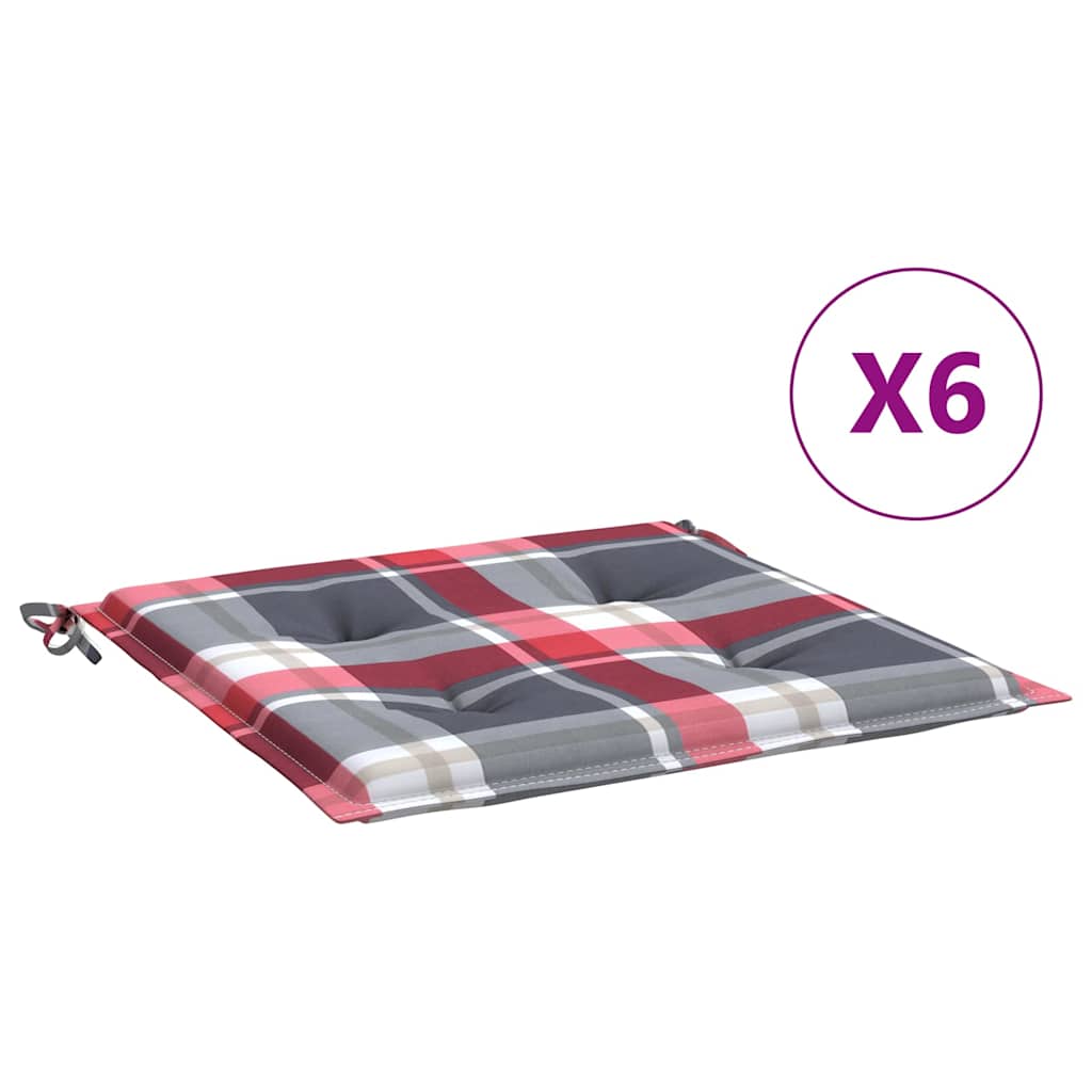 Aiatooli istmepadjad 6 tk, punane ruudumuster 40x40x3 cm kangas