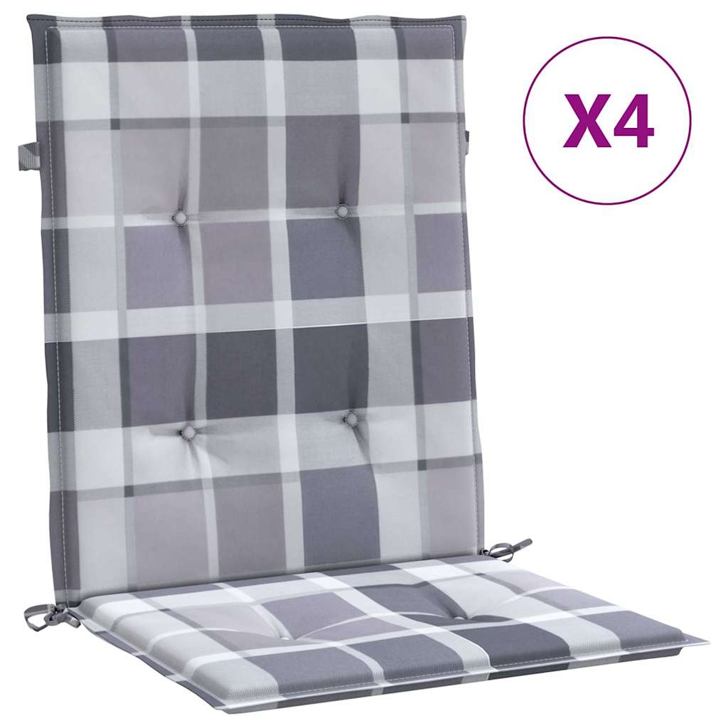 Madala seljatoega toolipadjad 4 tk, ruudud 100x50x3 cm kangas