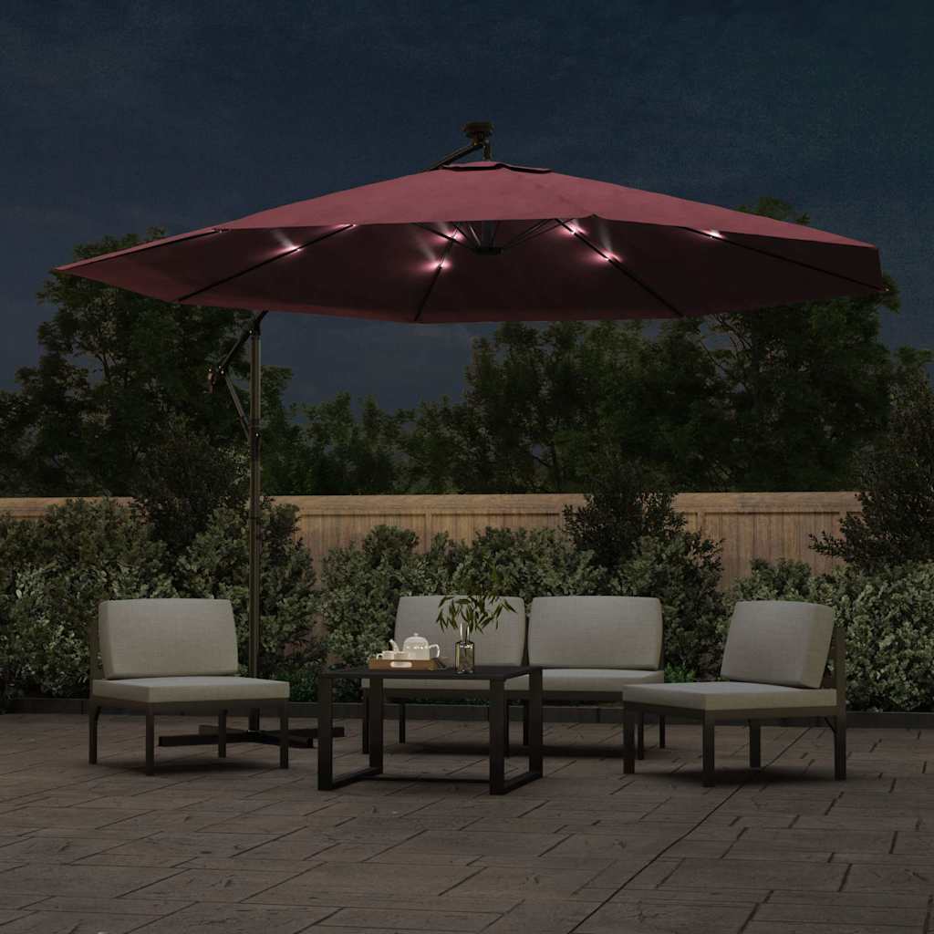 Konsooldisainiga aia päikesevari LED, teraspost bordoo 350 cm