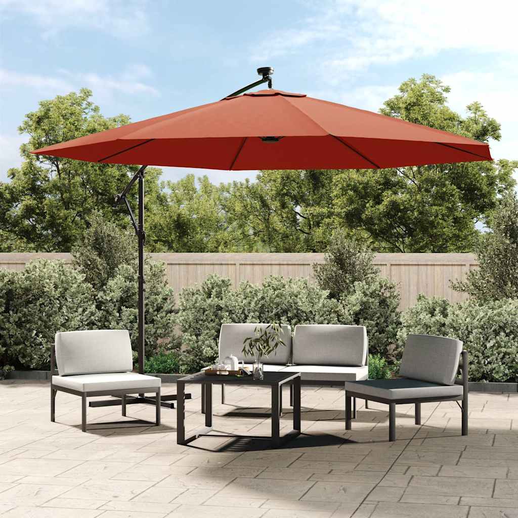 Konsooldisainiga aia päikesevari LED teraspost terrakota 350 cm