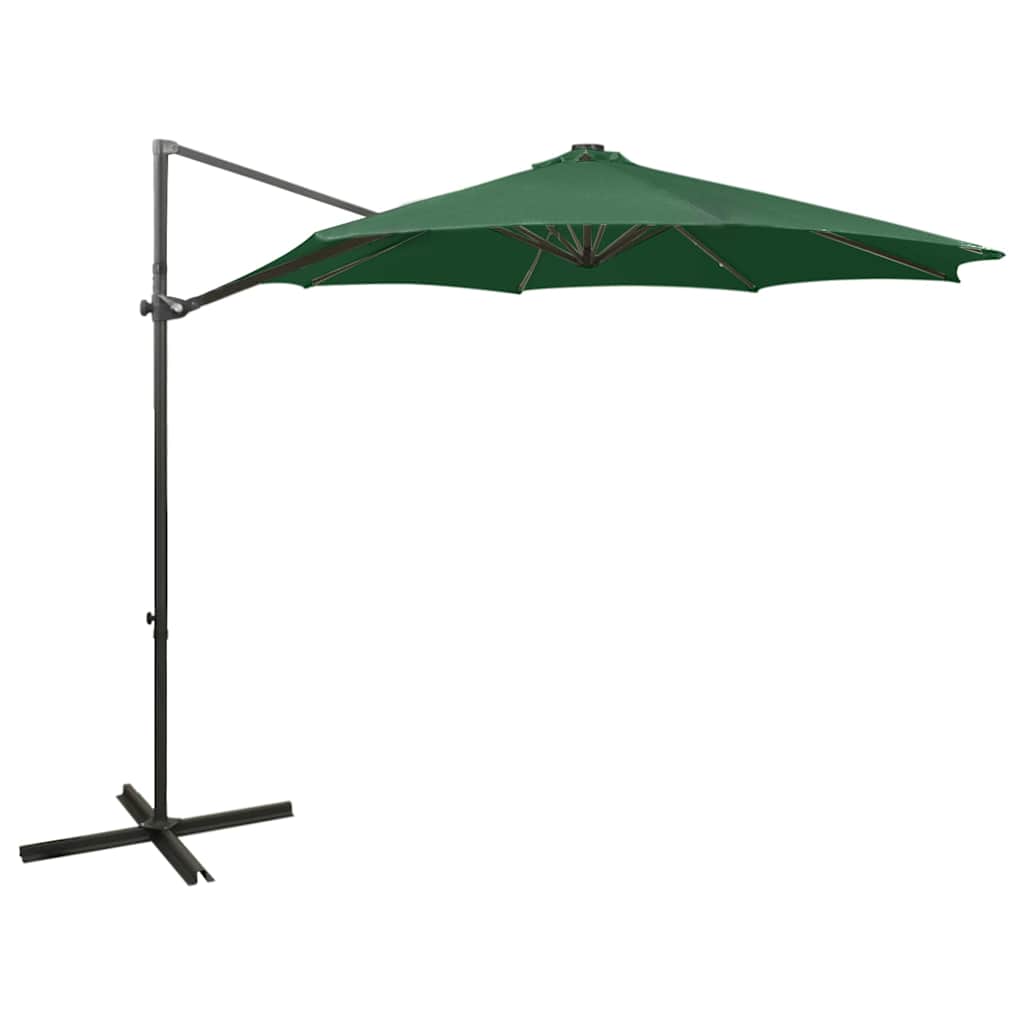 Konsooldisainiga aia päikesevari post ja LED, roheline, 300 cm