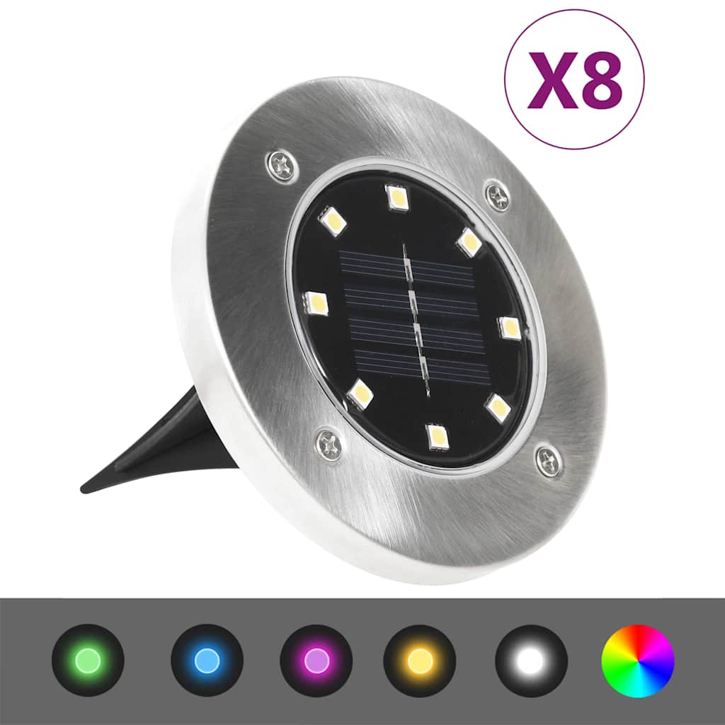 Päikesepatareidega maapinnavalgustid, 8 tk LED-tuledega, RGB