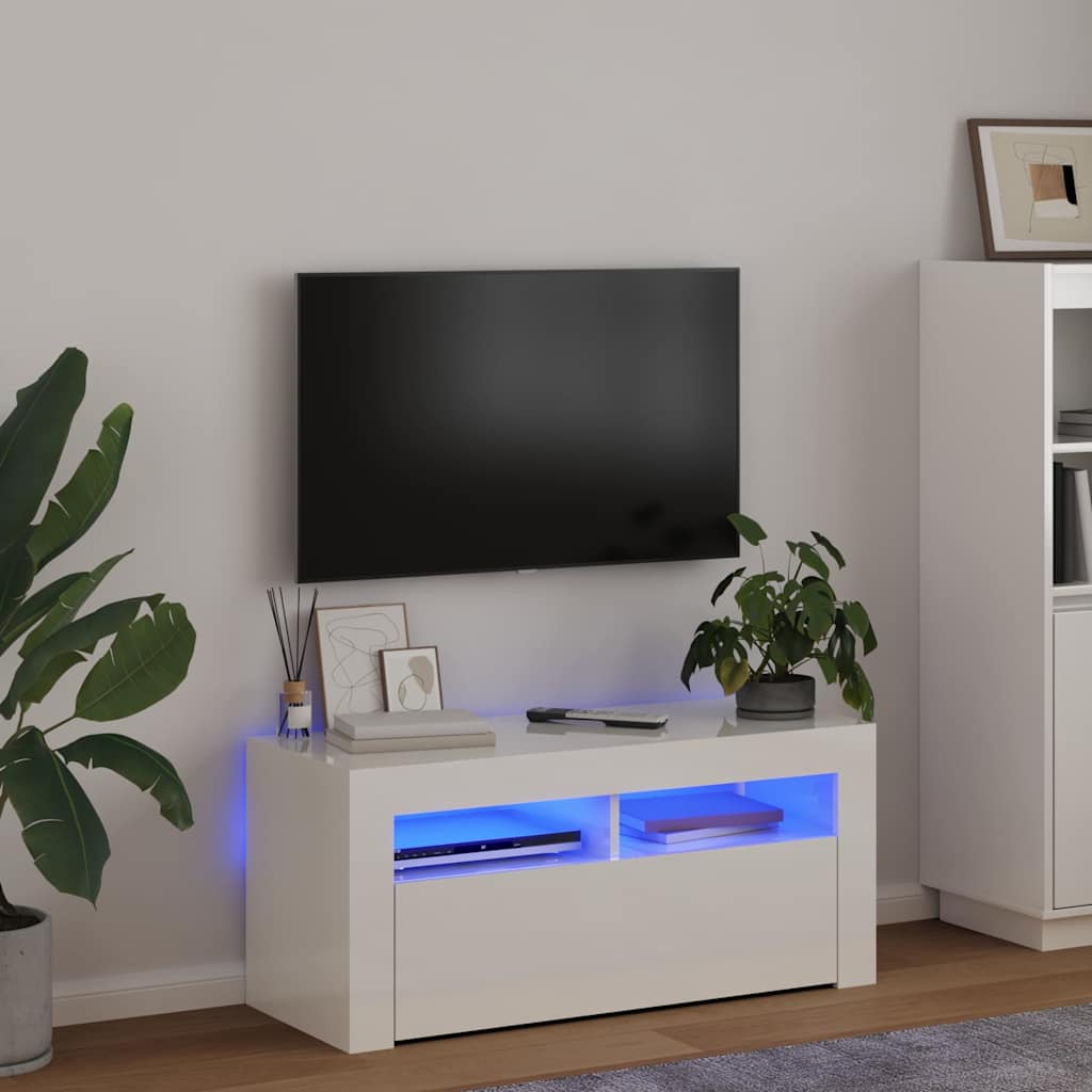 Telerialus LED-tuledega, kõrgläikega valge, 90 x 35 x 40 cm