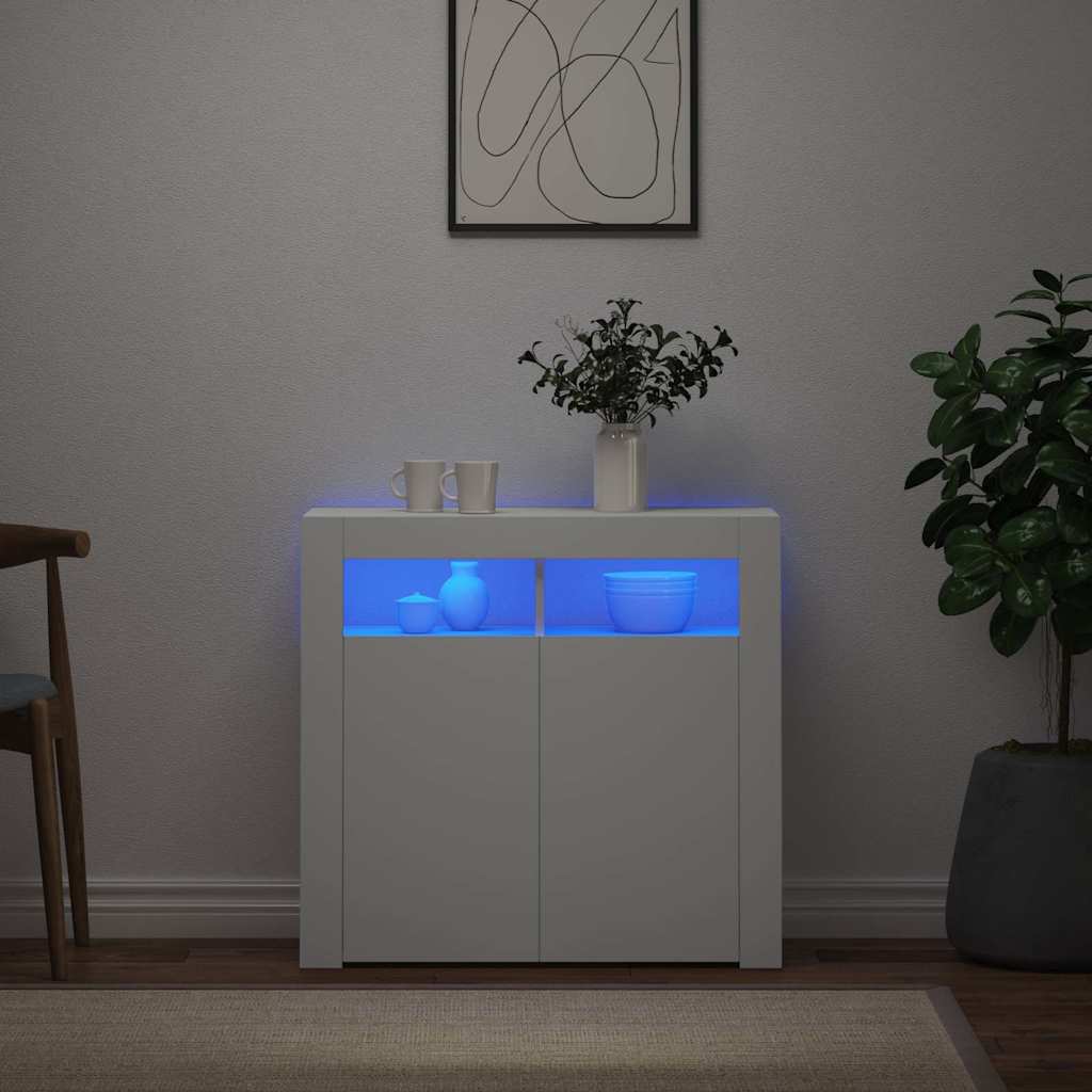 Puhvetkapp LED-tulega, valge, 80 x 35 x 75 cm