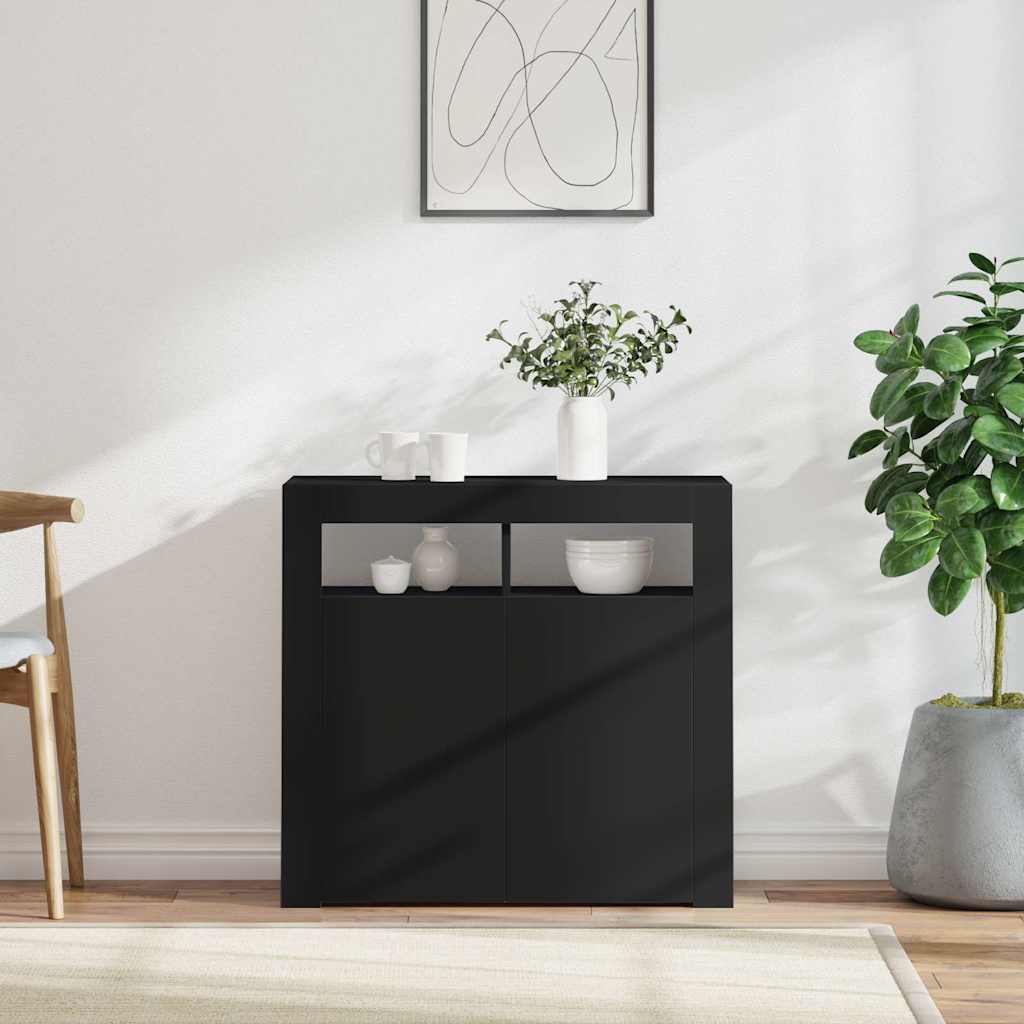 Puhvetkapp LED-tulega, must, 80 x 35 x 75 cm