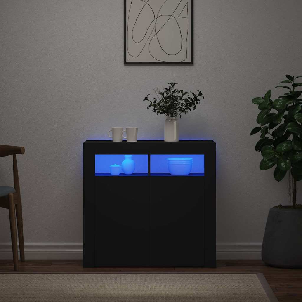 Puhvetkapp LED-tulega, must, 80 x 35 x 75 cm