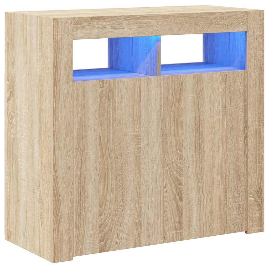 Puhvetkapp LED-tuledega, sonoma tamm, 80 x 35 x 75 cm.