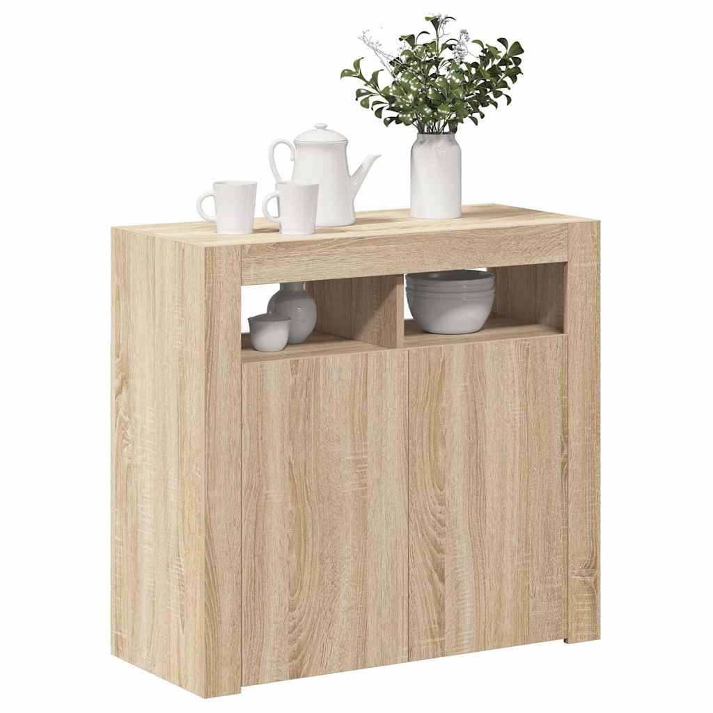 Puhvetkapp LED-tuledega, sonoma tamm, 80 x 35 x 75 cm.
