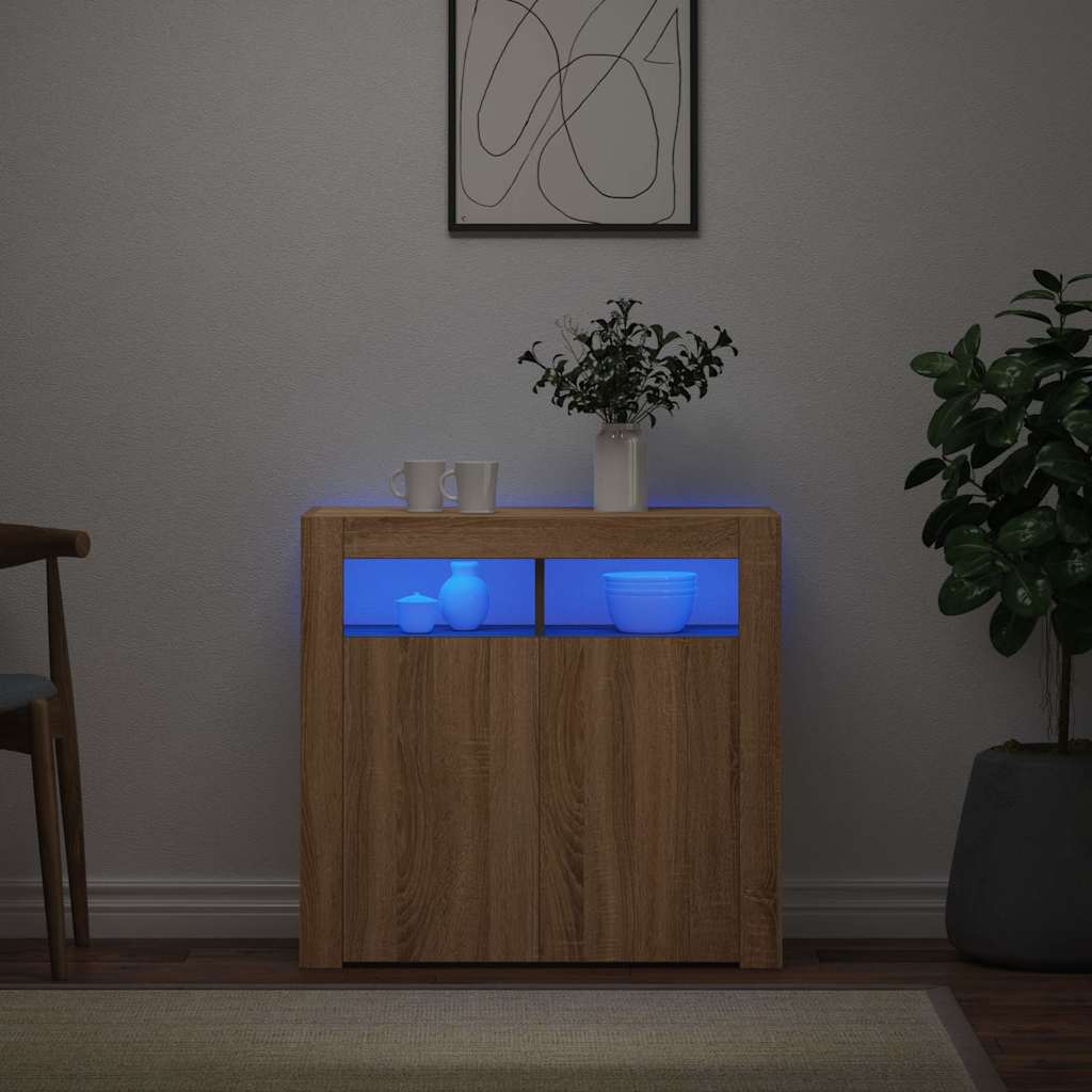 Puhvetkapp LED-tuledega, sonoma tamm, 80 x 35 x 75 cm.