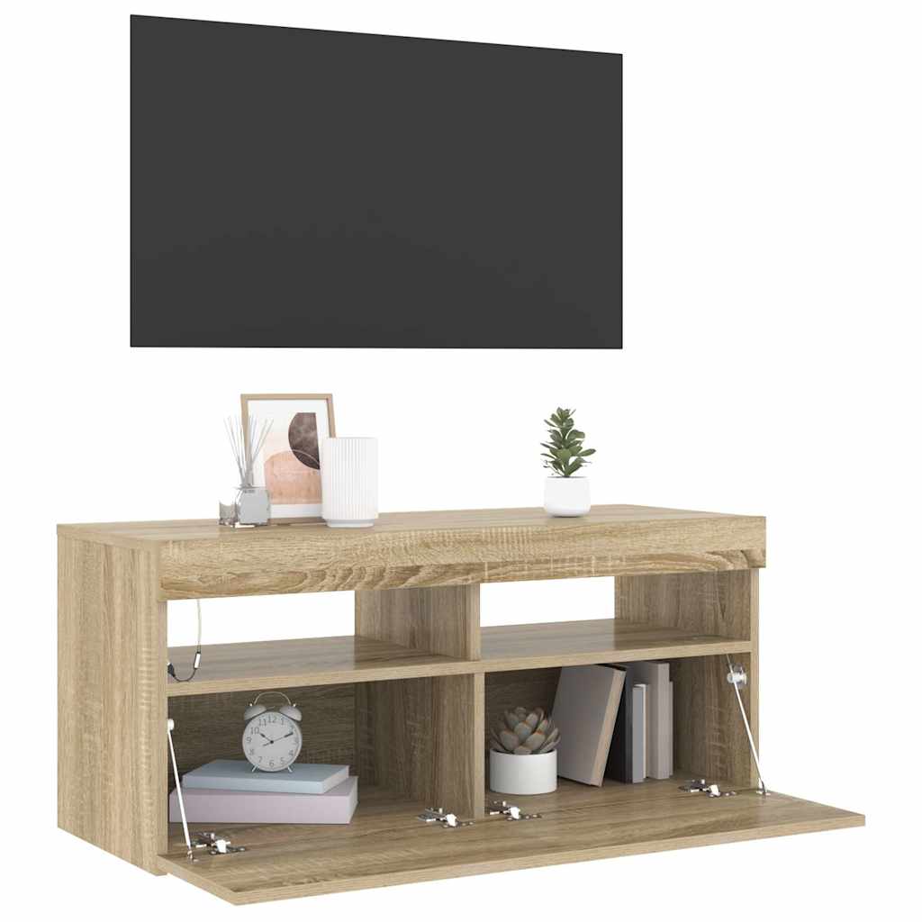 Telerialus LED-tuledega, Sonoma tamm, 90 x 35 x 40 cm
