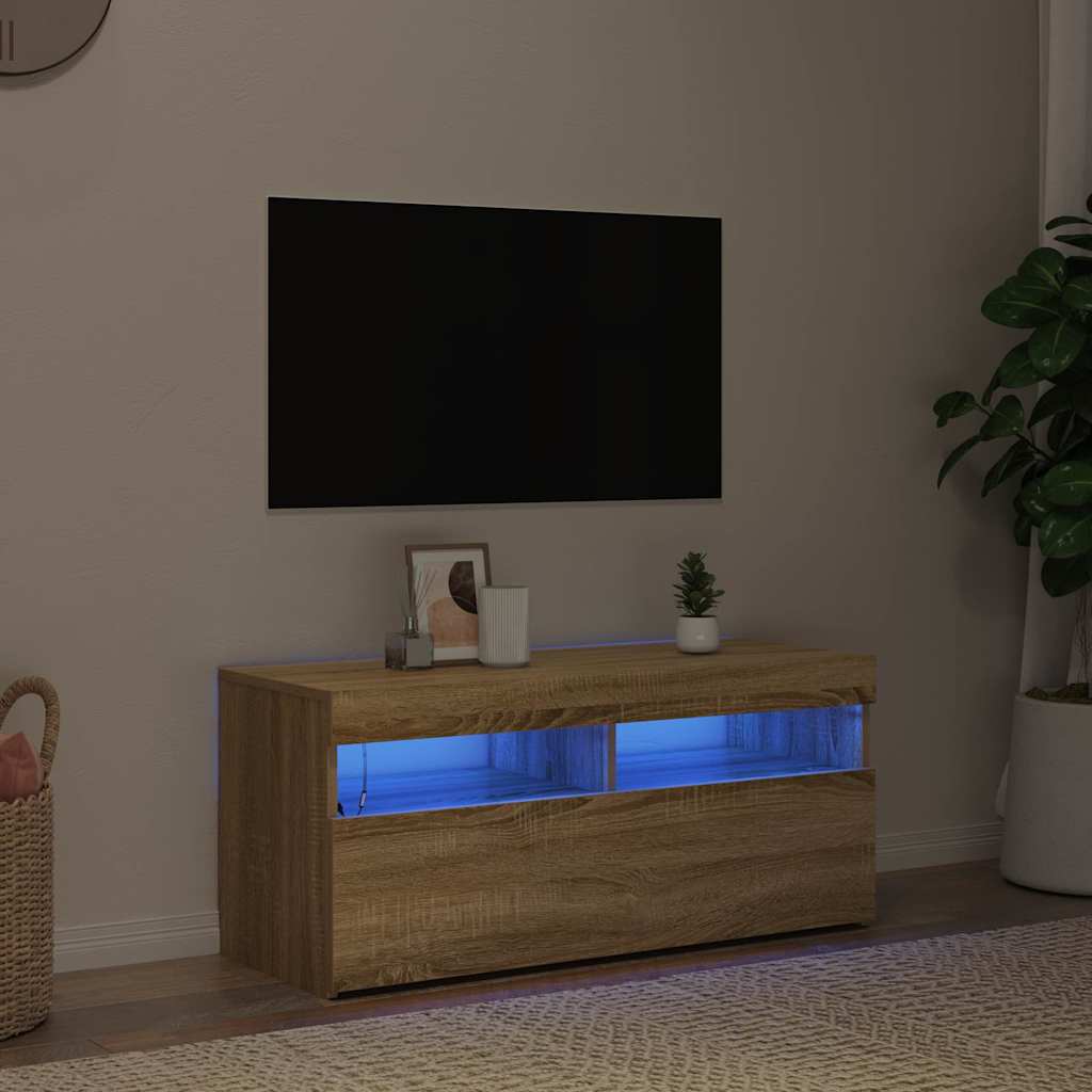 Telerialus LED-tuledega, Sonoma tamm, 90 x 35 x 40 cm
