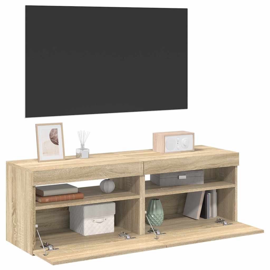 Telerialus LED-tuledega, 2 tk, Sonoma tamm, 60 x 35 x 40 cm