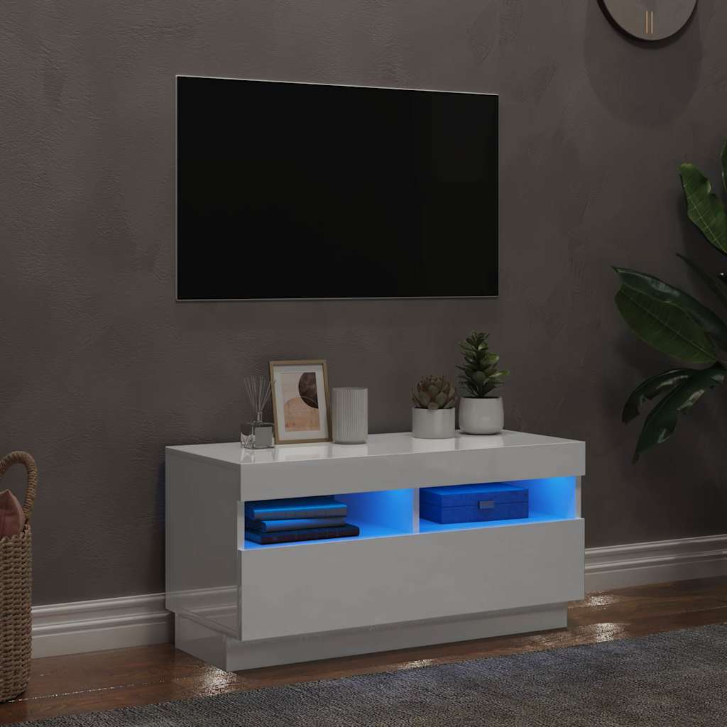Telerialus LED-tuledega, kõrgläikega, valge, 80 x 35 x 40 cm