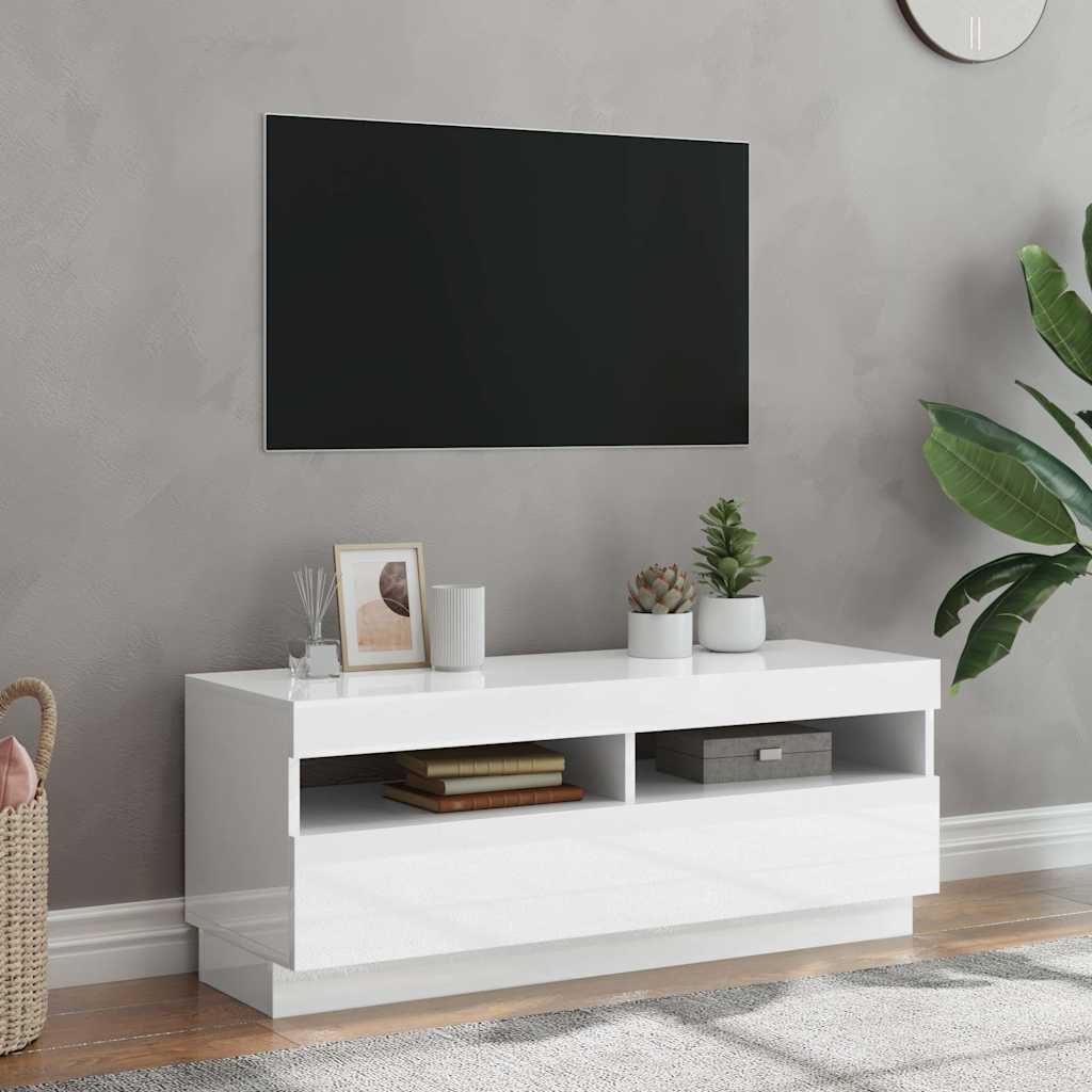 Telerialus LED-tuledega, kõrgläikega valge, 100x35x40 cm